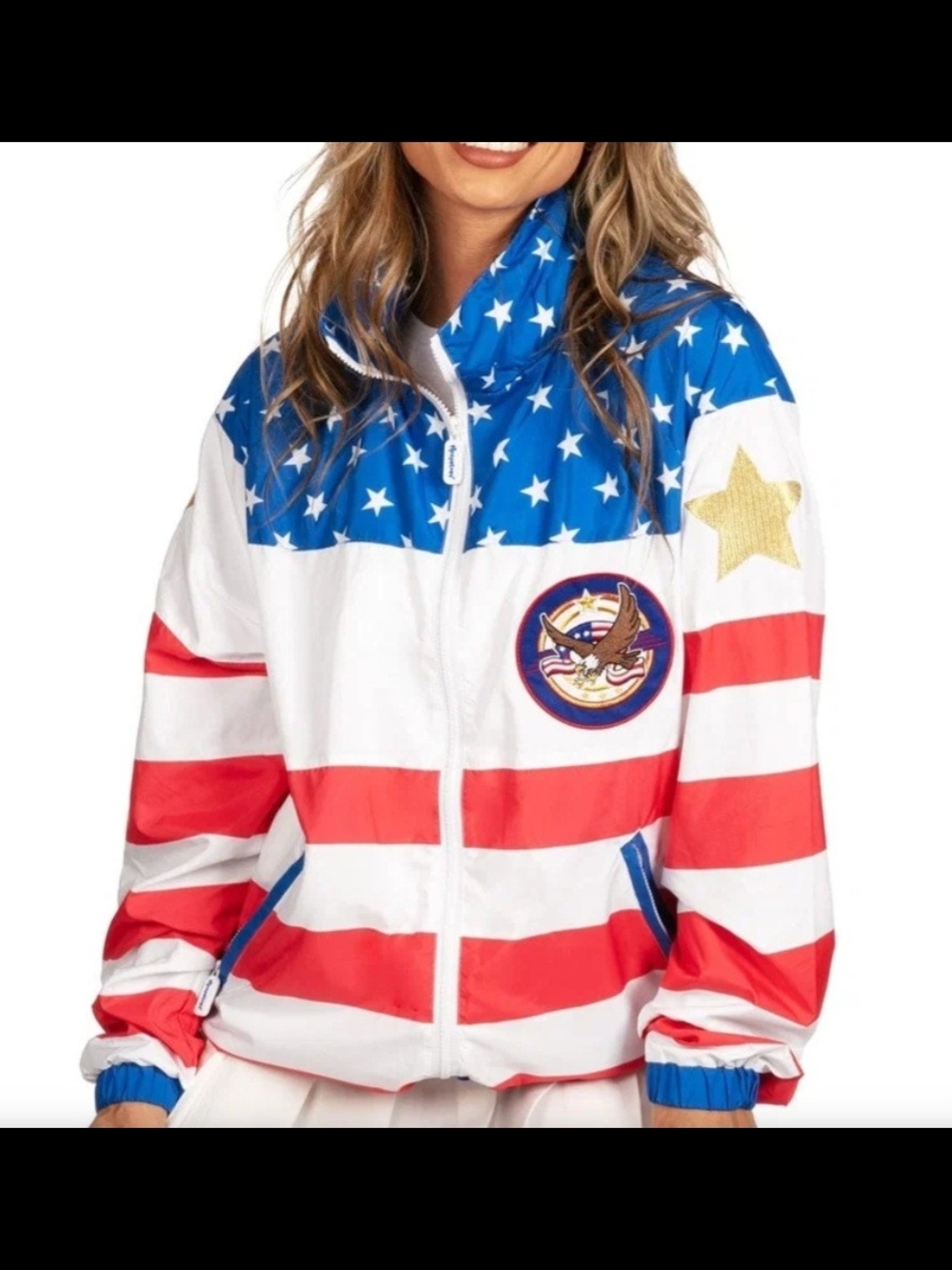 Patriotic Stars & Stripes Ladies Jacket - Red White Blue Windbreaker